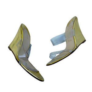 Christian Louboutin PVC Strap Metallic Gold Wedges Size 40.5